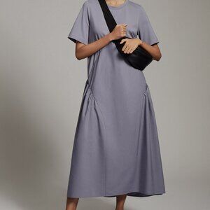 Urban Revivo Pleated Long T Shirt Dress in Purple-Gray